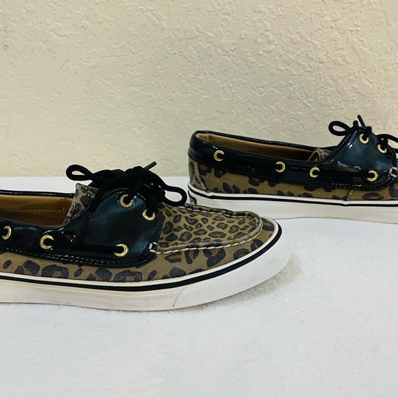 Sperry Topsider Woman’s Leopard Animal Print Boat Shoes With Patent  8.5 EUC - Picture 3 of 6